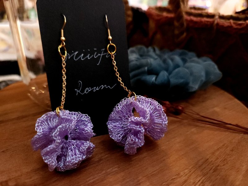 Flower Series Earrings Purple Unicorn - ต่างหู - วัสดุอื่นๆ สีม่วง