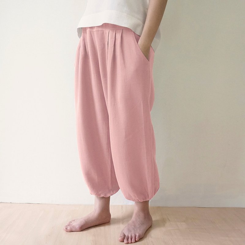 Women's gauze pleated pants-light pink - Women's Pants - Cotton & Hemp Pink