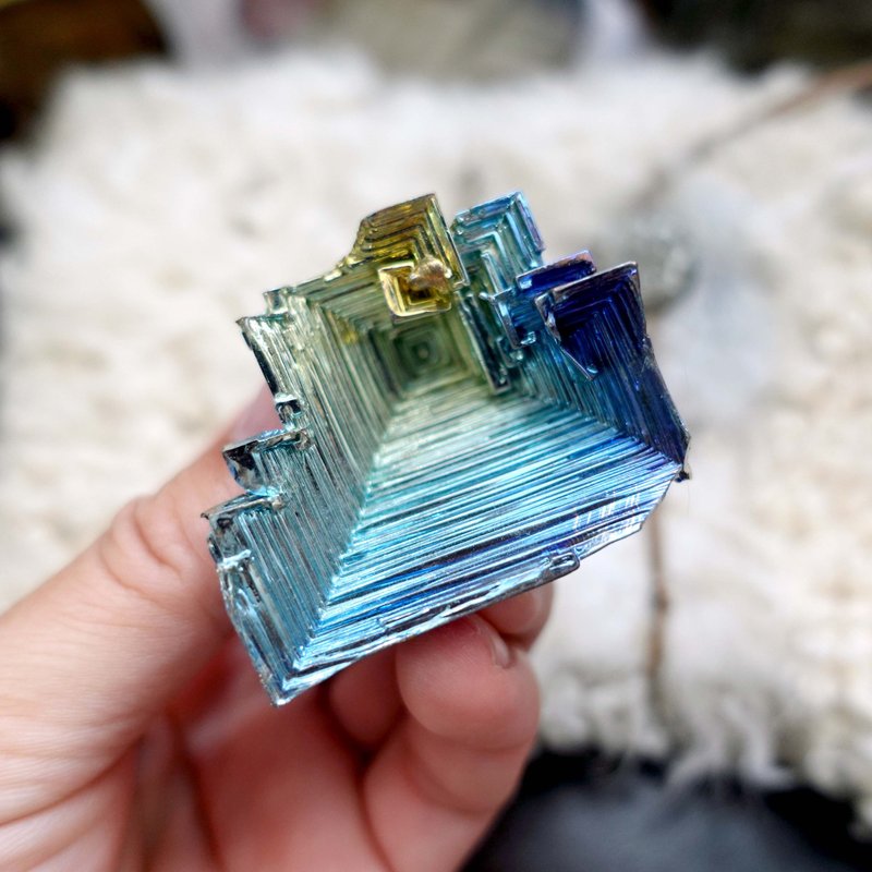美國中古天然方型螺旋紋鉍晶結晶水晶寶石擺設 高級二手古著珠寶 - 擺飾/家飾品 - 其他金屬 藍色