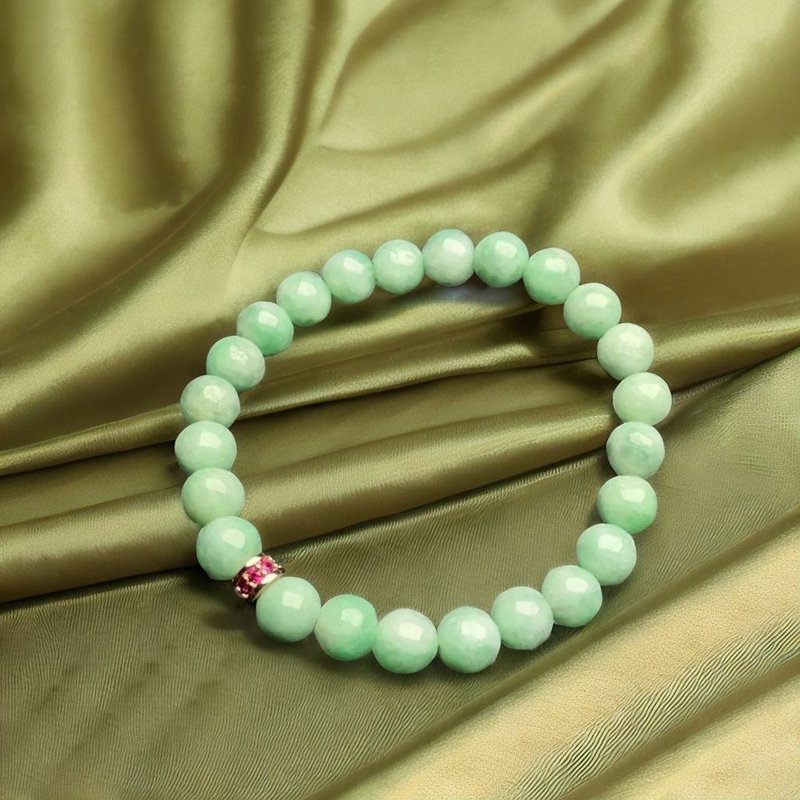 冰綠飄花翡翠手珠 | 天然緬甸玉翡翠A貨 | 送禮 - 手鍊/手環 - 玉石 綠色