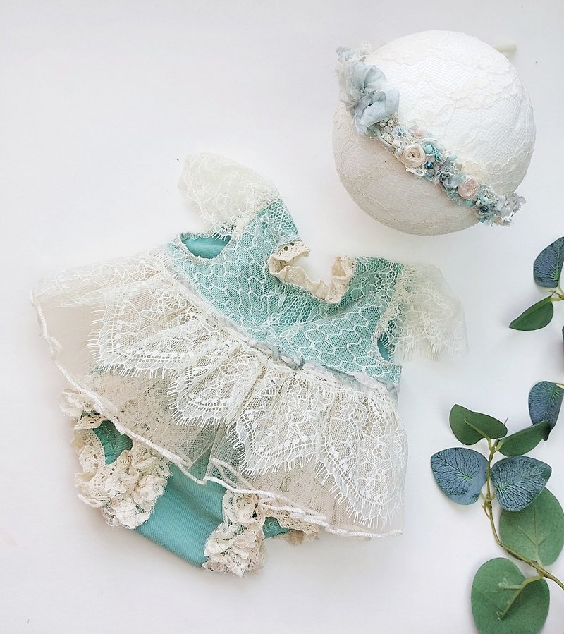Newborn Girl Outfit, Baby girl dress  and headband, Newborn lace Photo Props - Baby Accessories - Other Materials Green