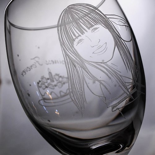 MSA玻璃雕刻 270cc【生日快樂祝福杯】(寫實版) 好友生日禮物 草莓蛋糕 肖像