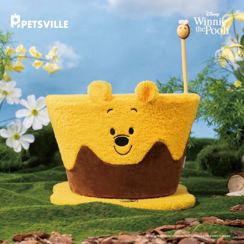 【PETSVILLE&迪士尼】小熊維尼旋轉蜂蜜貓抓窩 貓跳台 貓 生日 - 貓跳台/貓抓板 - 聚酯纖維 黃色