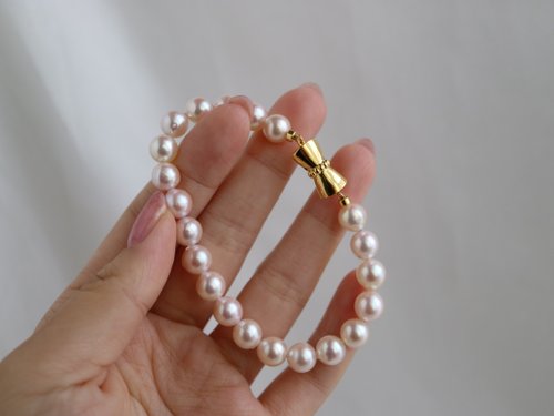 KOKO PEARL JEWELRY 日本直送 櫻花粉7.5mm akoya珍珠手鍊 925純銀 兩色可選 簡約