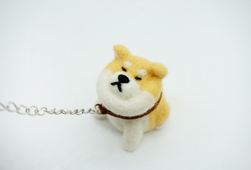 MoonMade [Baby does not go home series] Yellow Shiba Inu Chai Chai Akita Dog Wool Felt Dogs Decline Dog Key Ring Strap Phone Strap Mobile Phone New Year Gift Funny Valentine's Day Gift Birthday Gift - อื่นๆ - ขนแกะ 