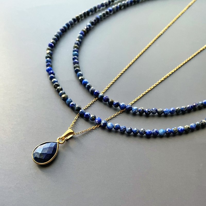 Lapis lazuli long necklace set / natural stone - สร้อยคอ - เครื่องประดับพลอย สีน้ำเงิน