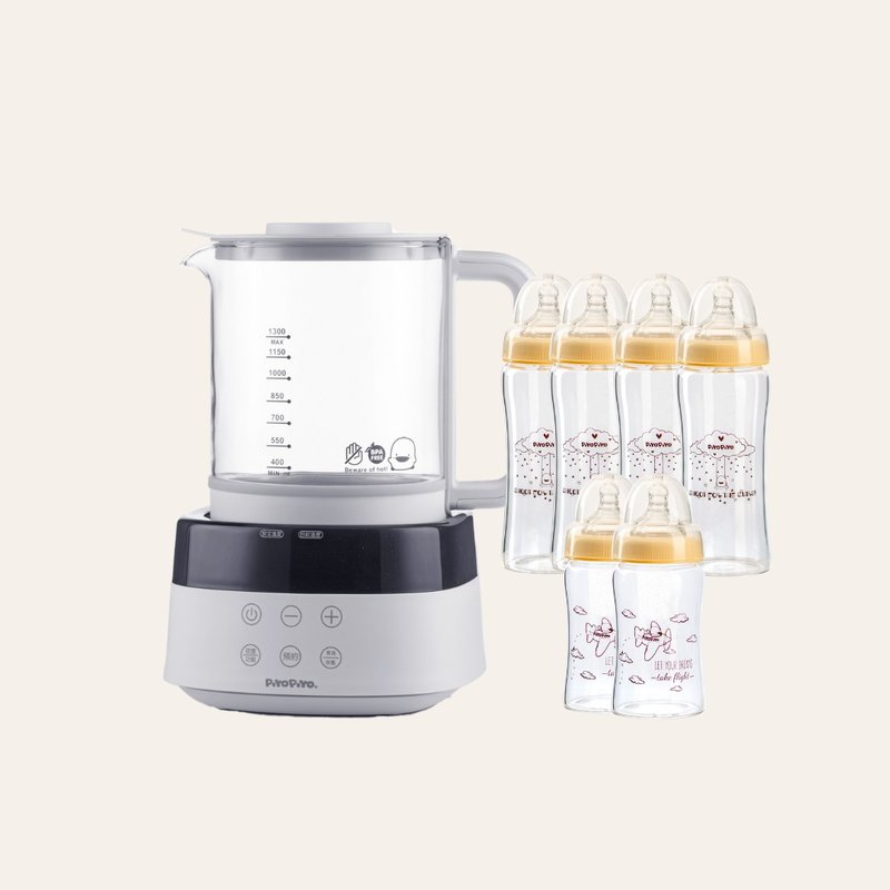 PiyoPiyo 黃色小鴨 精準控溫調乳器玻璃寬口奶瓶組(晶鑽玻璃4大2) - 其他 - 其他材質 白色