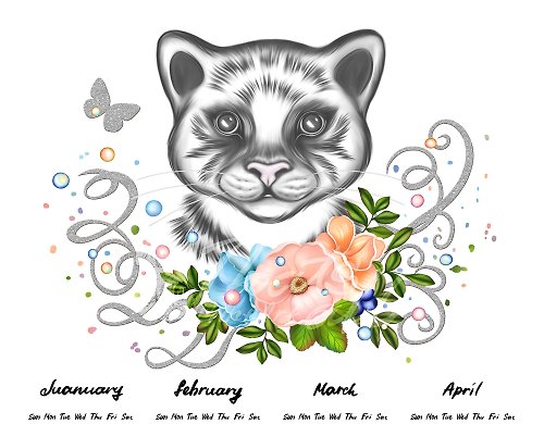 That's All Print Art Wall Calendar 2022 with Cute Tiger and flowers, three size, digital download