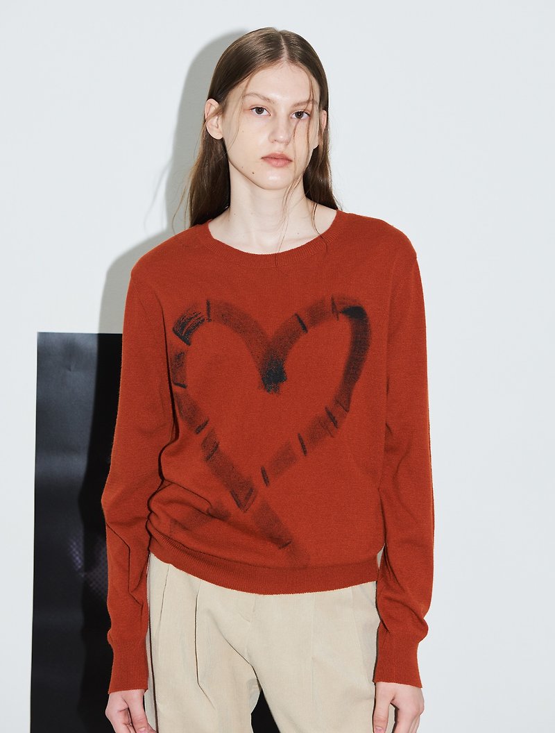 Heart Painting Sweater Red - 女毛衣/針織衫 - 聚酯纖維 紅色