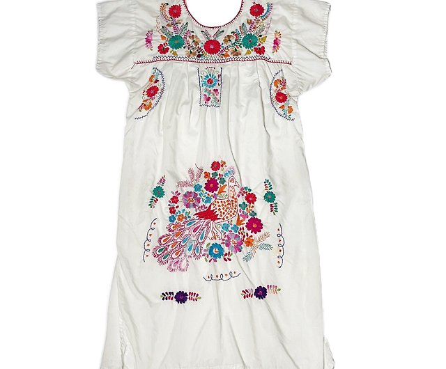 Beige and Multi colored embroidery Puebla Dress