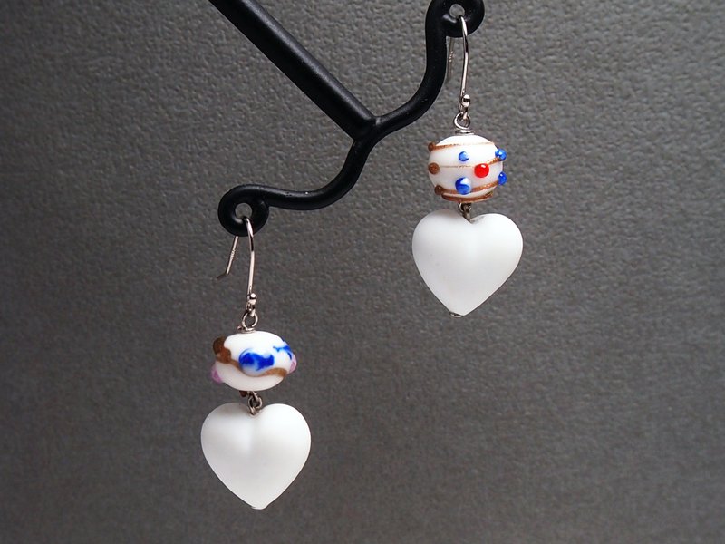 #GE0529 Murano Glass Beads Earring - ต่างหู - แก้ว ขาว