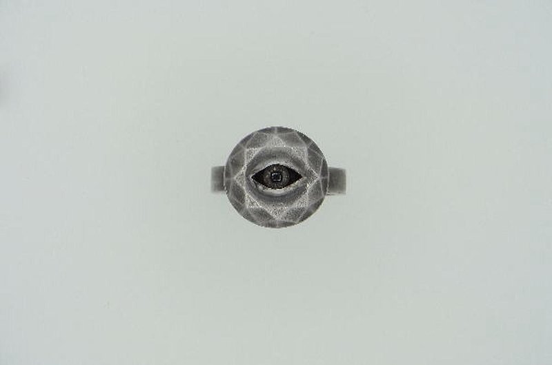 stare stone ring_4 (s_m-R.53) 銀 玻 戒指 指环 眼睛 寶石 jewelry sterling silver glass eye - 戒指 - 純銀 銀色