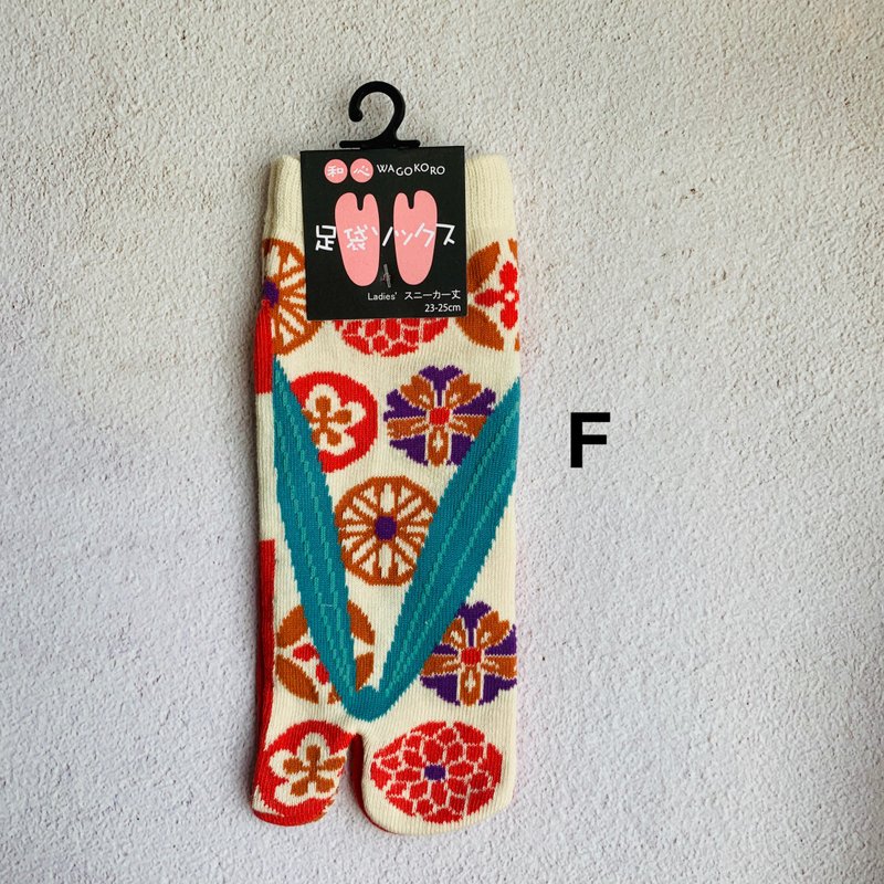 足袋襪 兩指襪-F花紋並夾腳拖-日本和心WAGOKORO品牌 - 襪子 - 棉．麻 