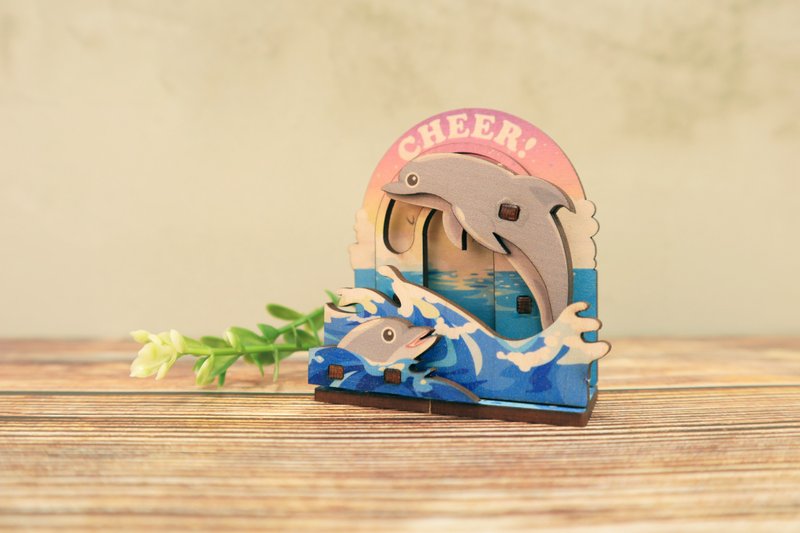 Movable combination refrigerator magnet/DIY handmade-CHEER Dolphin - งานไม้/ไม้ไผ่/ตัดกระดาษ - ไม้ 