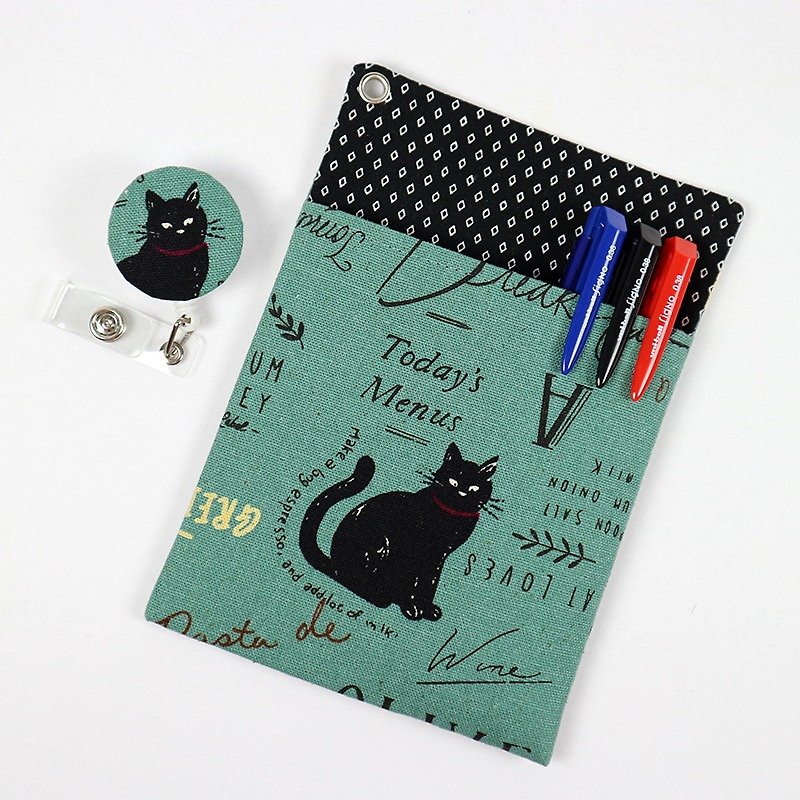 Physician gowns leakproof pocket pouch ink pen documents folder + - Emerald cat - Pencil Cases - Cotton & Hemp Green