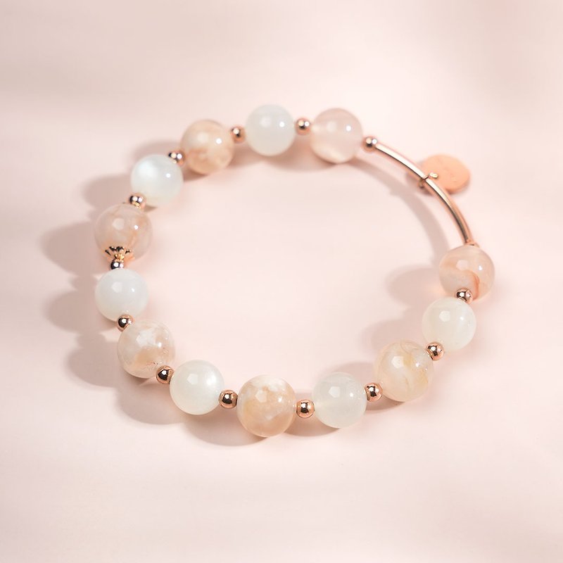 Cherry Blossom Agate Moonstone Rose Gold Tag Crystal Bracelet - Bracelets - Crystal Pink