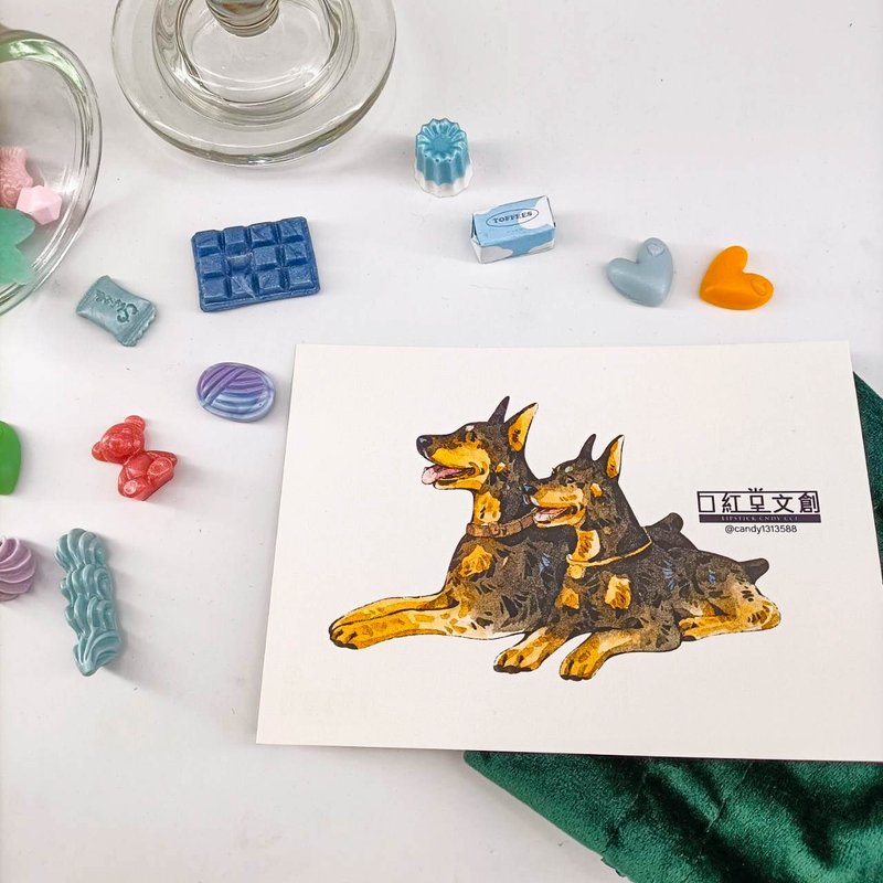KR474_口紅堂明信片_杜賓犬4_candy1313588 postcard - 卡片/明信片 - 紙 多色