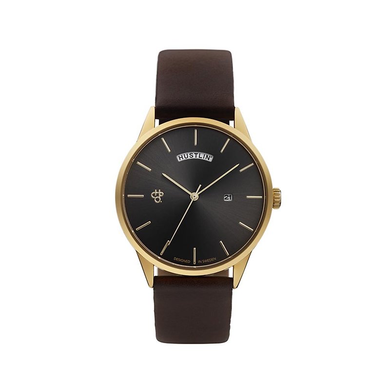 Chpo Brand Swedish Brand-Hustlin&#39; Gold Dial Brown Leather Watch