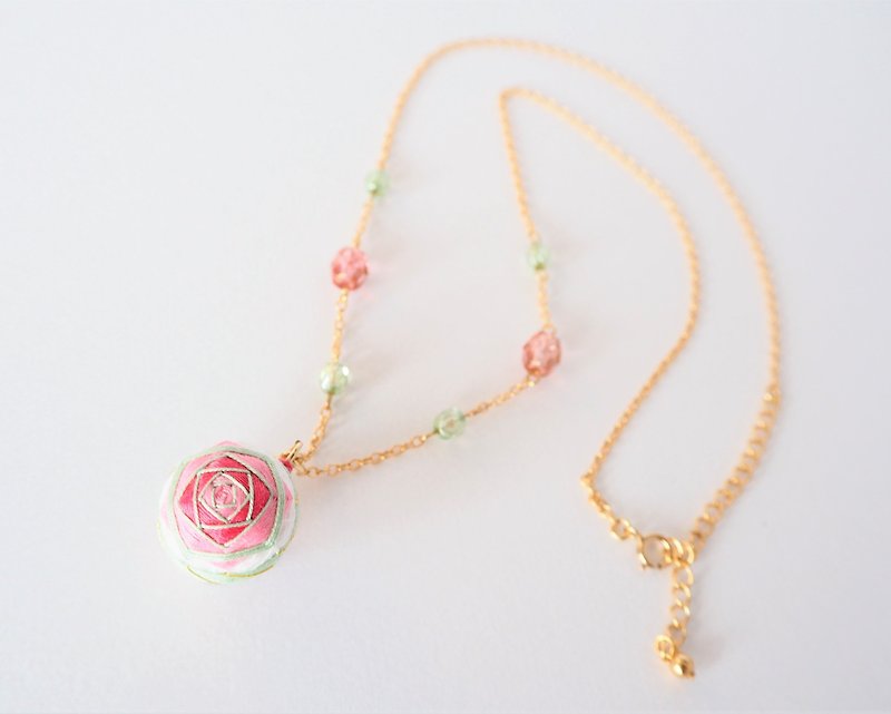 Brass gold plated tachibanaya Rose TEMARI Necklace Temari Rose Pink Floral Retro - Necklaces - Other Metals Pink