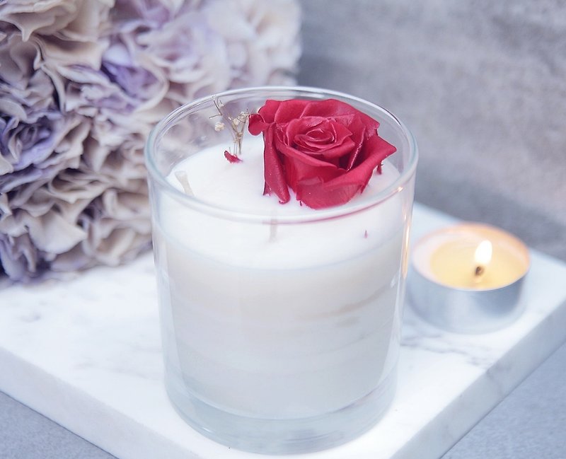 Valentine&#39;s Day Gifts | Belgian Frozen Dry No Withered Rose | Handmade Dry Flower Organic Soy Candle | Lavender, White Musk, Rose Cream | 150g