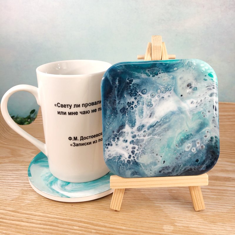 Handmade marine resin coasters - ที่รองแก้ว - เรซิน สีน้ำเงิน