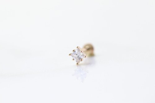CHARIS GRACE 14K 六爪菱形鑽鎖珠耳環( L ) (單個) (前鎖 平底 圓餅)