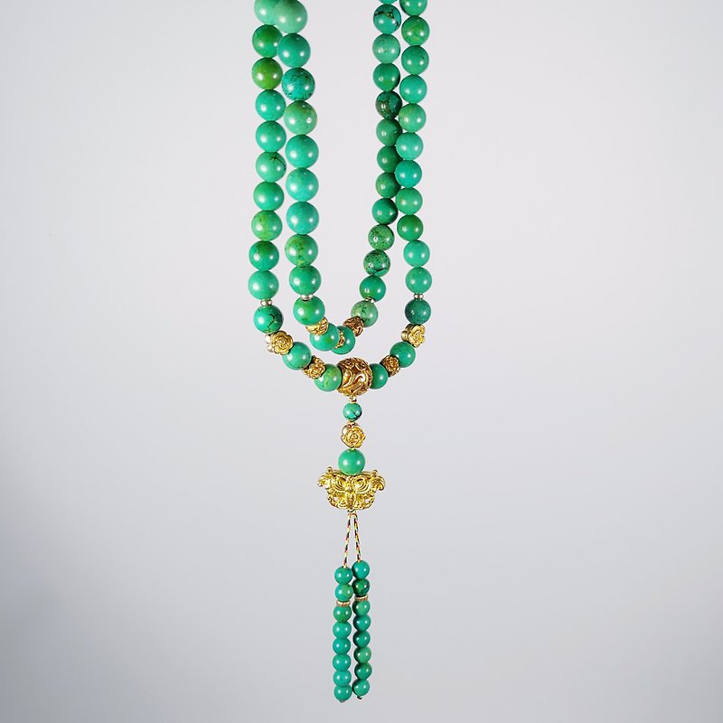 Natural turquoise iron wire without optimization 108 bracelet rosary 8mm - สร้อยข้อมือ - เครื่องเพชรพลอย สีเขียว