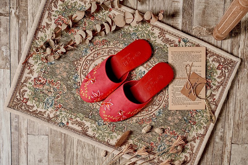 室內拖鞋 - 金玉滿堂(紅色) - 室內拖鞋 - 棉．麻 紅色