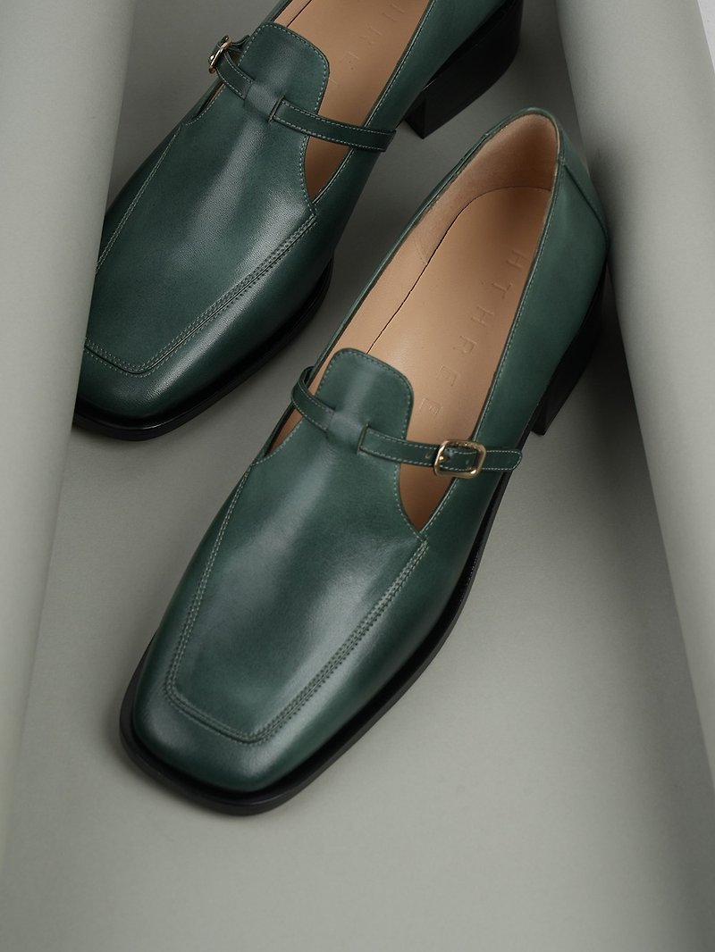 Re 35 T-Bar loafer - Green Grey - Women's Oxford Shoes - Genuine Leather 