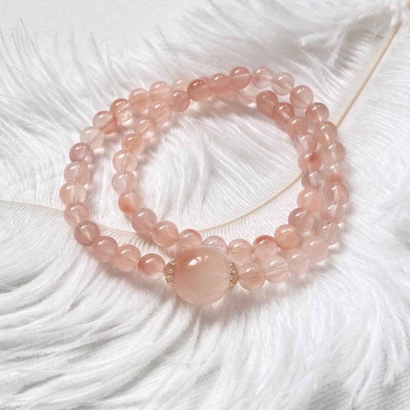 Pink and orange rabbit hair two-circle bracelet - Bracelets - Crystal Pink