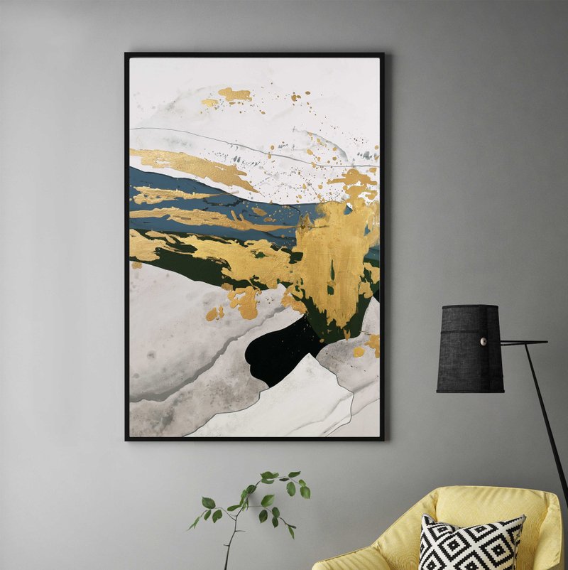 Abstract Green gray Painting | Gray gold Painting Abstract | Gray Plexus - 壁貼/牆壁裝飾 - 棉．麻 綠色