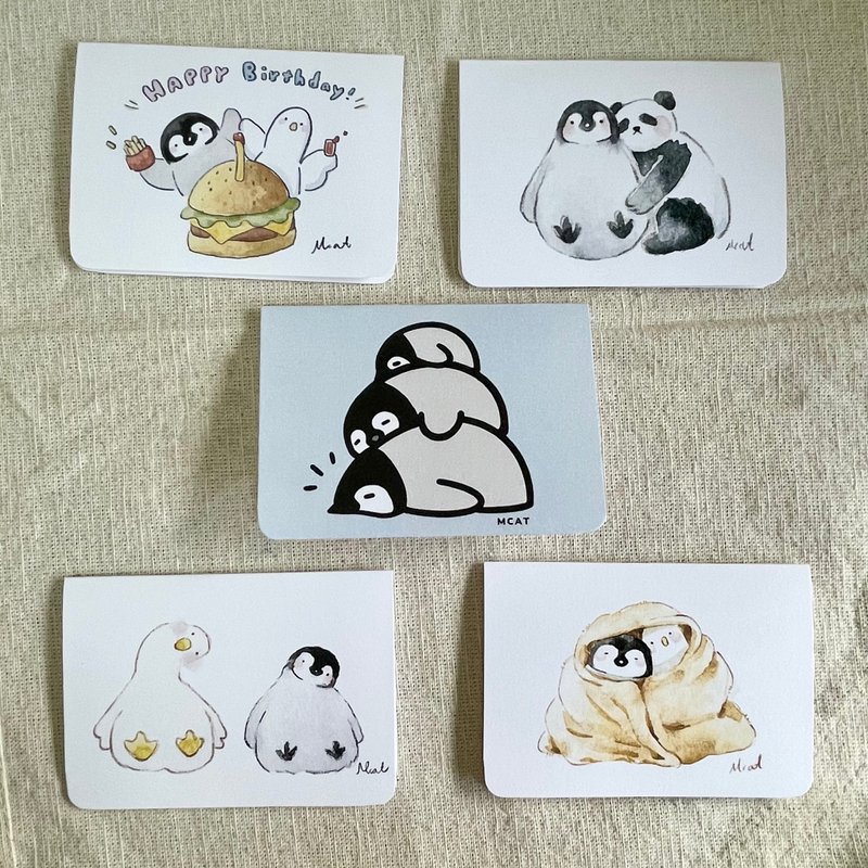 小企鵝小卡信封組 - 卡片/明信片 - 紙 多色