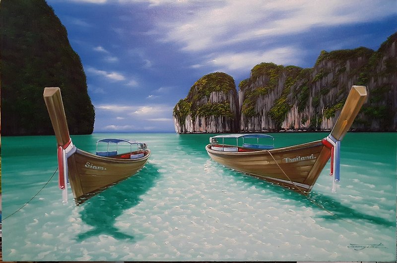 Phi Phi Islands painting oil painting on canvas 80X120 cm. - 牆貼/牆身裝飾 - 棉．麻 
