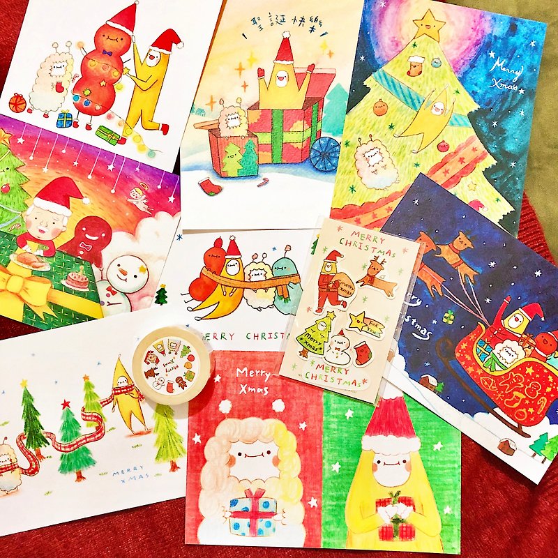 蕉星的 聖誕 超值組合全餐－ 明信片 + 紙膠帶 + 貼紙 - 卡片/明信片 - 紙 多色