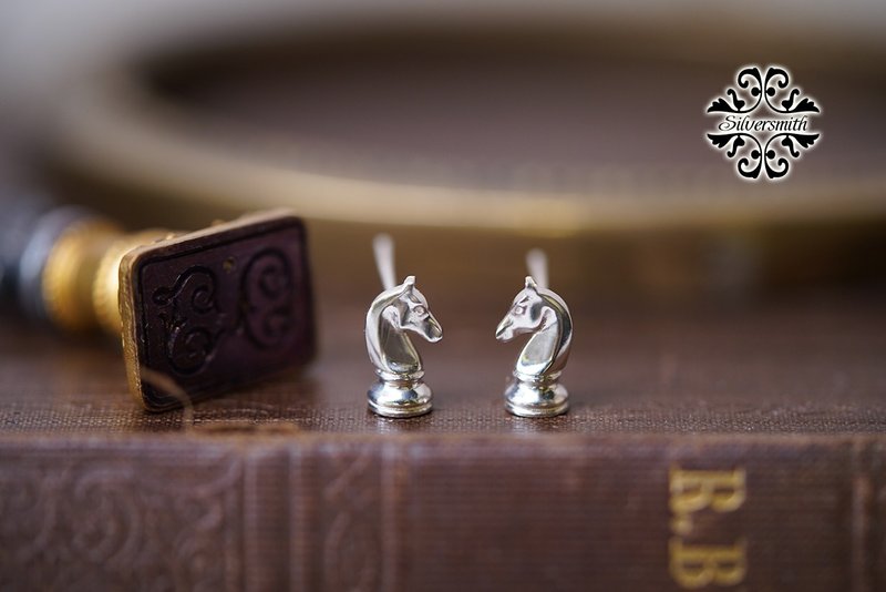 925 Silver Chess Stud Earrings - Knight - ต่างหู - เงินแท้ 