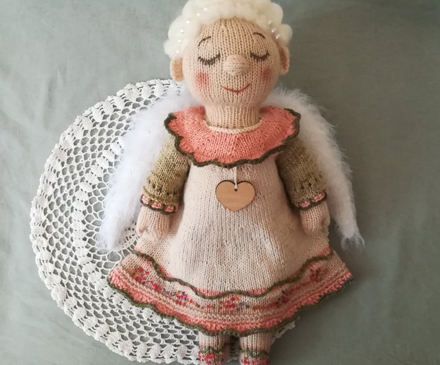 Handmade angel doll in vintage style knitted as a gift for daughter. Shop ToysMomClara Stuffed Dolls Figurines Pinkoi