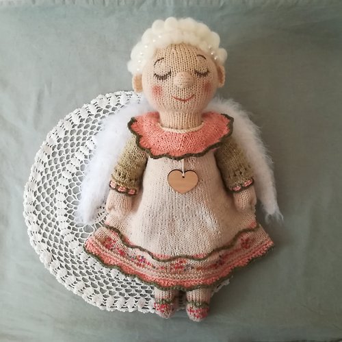 ToysMomClara Handmade angel doll in vintage style, knitted as a gift for daughter.