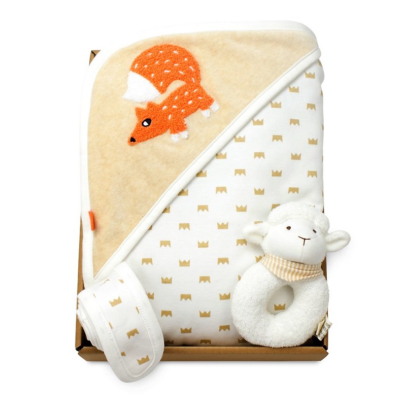 [hipopipo Xiaoxibo-Organic Cotton Moon Gift Box] Crown Fox Double-sided Thick Blanket + Circle Sheep
