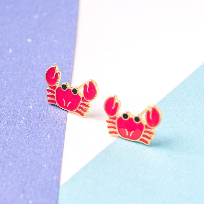 Crab, ocean earrings and clip-ons - Earrings & Clip-ons - Enamel Red