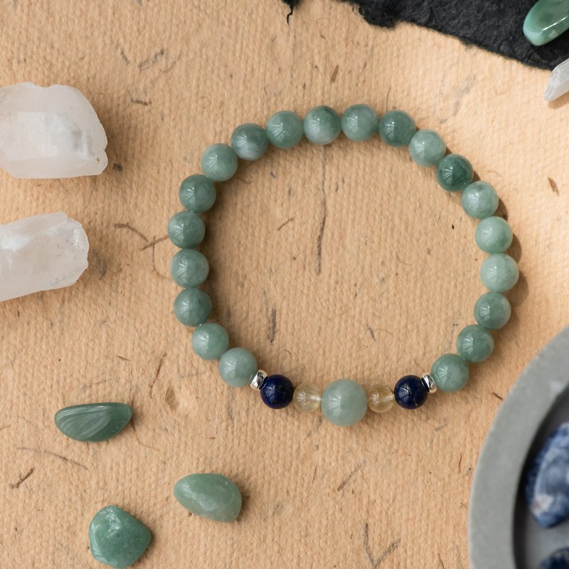 Emerald series 8mm jade lapis lazuli and rhododendron bracelet - Bracelets - Jade Green