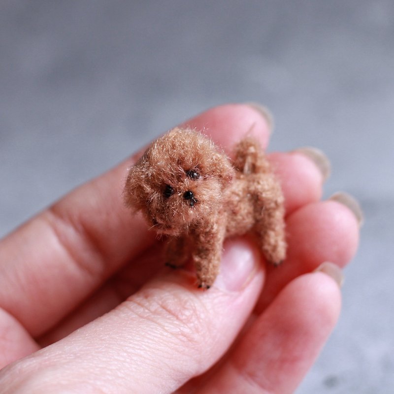 Miniature poodle 1:12 scale miniature dog Dollhouse mini puppy Handmade toy - Pet Toys - Wool Brown