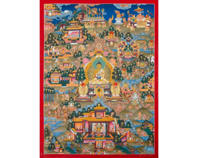 Spiritual Symbols: Buddha's Life in Thangka - Wall Décor - Paper Multicolor