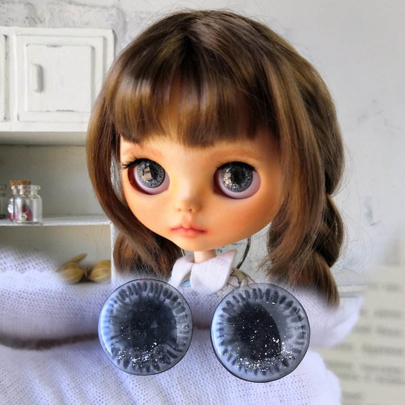 Grey 3D Eye chips 14mm, doll Eye chips for Custom Blythe - ตุ๊กตา - เรซิน 