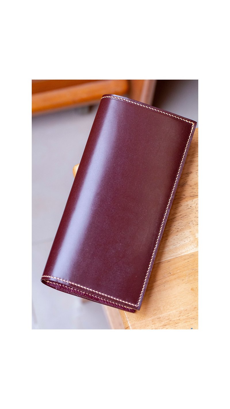 Long wallet/wallet/genuine leather/British horse leather/French goatskin/handmade - กระเป๋าสตางค์ - หนังแท้ สีแดง