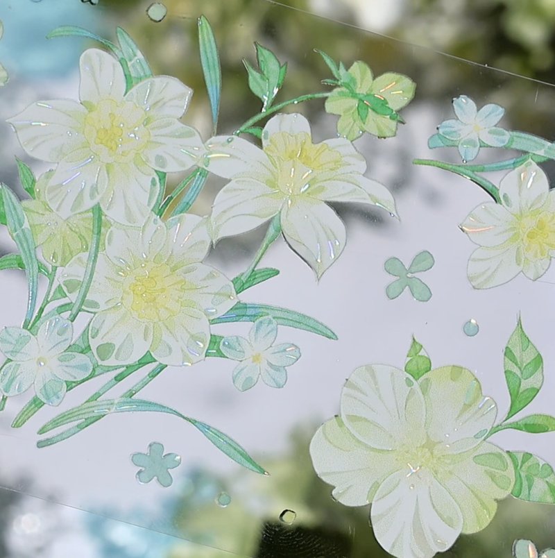 四時青陽 清楚で華やかな花集 PET 紙膠帶 貝殼光 10米卷 - 紙膠帶/和紙/PET - 塑膠 多色
