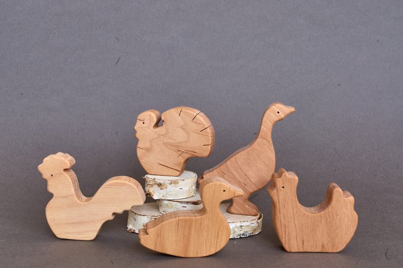 木製 知育玩具・ぬいぐるみ - 木製の農場の動物、木製の農場の鳥、就学前のおもちゃ