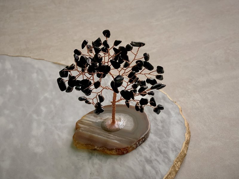 Rui De Galle Real Stone Obsidian Crystal Tree【Power Crystal Guardian】 - ของวางตกแต่ง - คริสตัล สีดำ