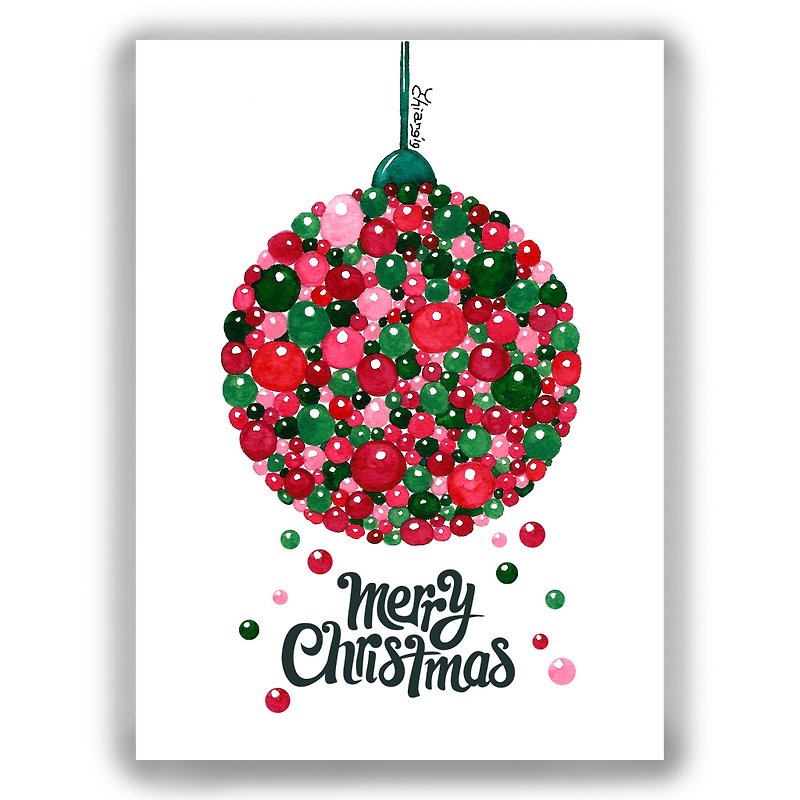 聖誕節手繪萬用卡聖誕卡/明信片/卡片/插畫卡-聖誕彩球燈的祝福 - 卡片/明信片 - 紙 