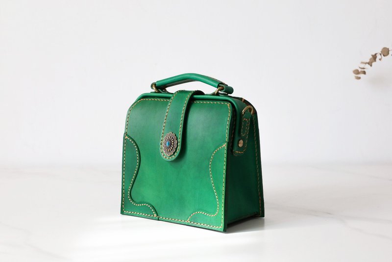 【切線派】复古公文医生包斜挎包 小方包女包中号 - 公事包 - 真皮 綠色