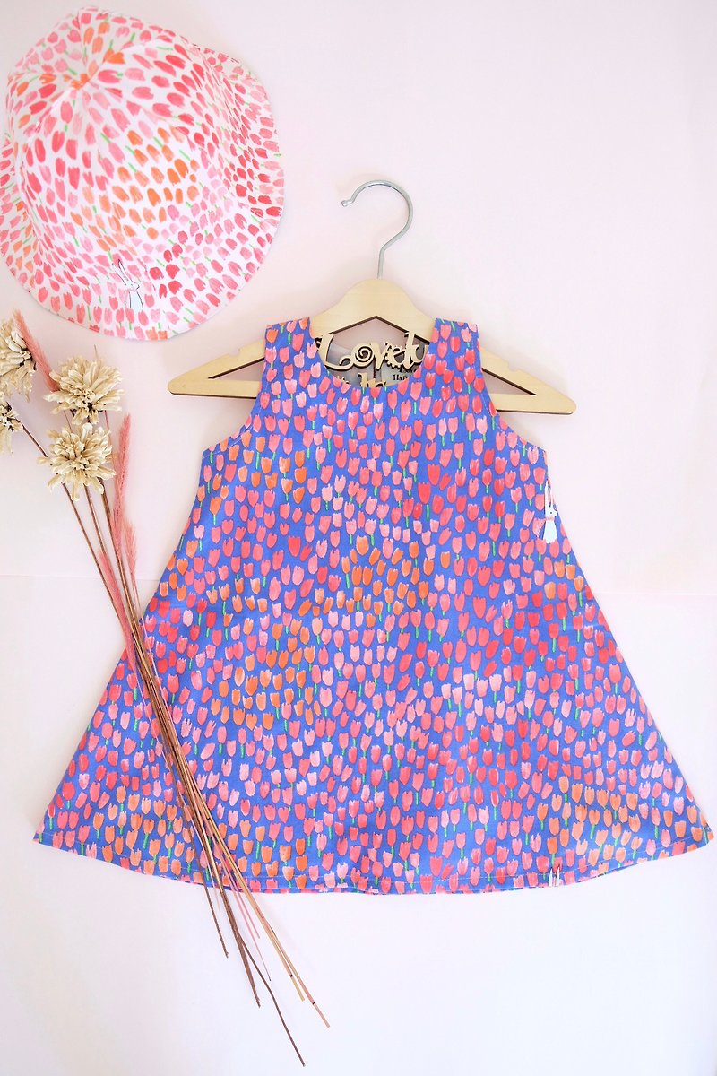 Blueberry Tulip and Bunny Sleeveless Dress - กระโปรง - ผ้าฝ้าย/ผ้าลินิน สีม่วง